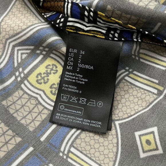 Mantsho x H&M Geometric African Print Midi Asymmetric Shirt‎ Dress Brown Size 2 - Picture 6 of 10